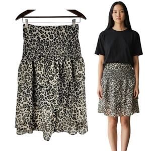 NEW Walter Baker Tiered Ruffle Skirt Dusty Olive Leopard Print Size 4